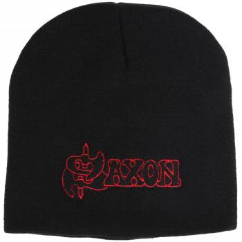 Saxon Logo Beanie Hat - Black, Classic Band Logo Design, Warm Knit Material, One Size Fits Most