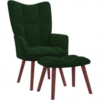 Sillón de relax con taburete de terciopelo en Gris claro, Gris oscuro y Verde oscuro - Sillón cómodo para dormitorio y ocio