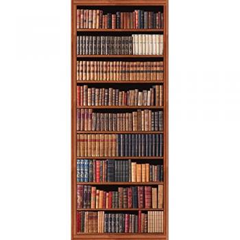 Pegatina mural trompe l'oeil biblioteca vintage 204 cm x 83 cm, decoración interior con libros antiguos
