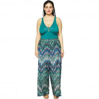 Pantalón ancho playero estampado con cintura elástica