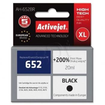 Activejet AH-652BR Black Ink Cartridge Regenerated for HP 652 F6V25AE 20ml
