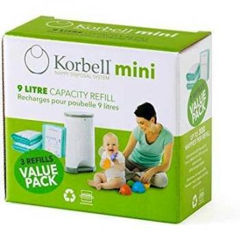 Korbell - Recarga de pañales - MINI - 9 L - X3 - Biodegradable - Antiolor - Capacidad de 130 capas por recambio, azul