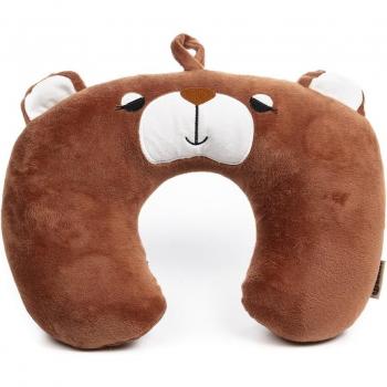 Almohada de viaje cojín cervical infantil extra suave osito marrón 29x27x9 cm, relleno interior confortable, diseños animales