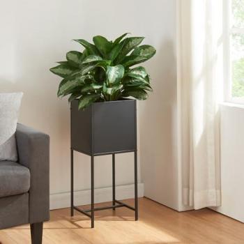 Mesa de Cultivo Rectangular Porsgrunn Metal 70x30x30 cm - Negro con Soporte para Plantas