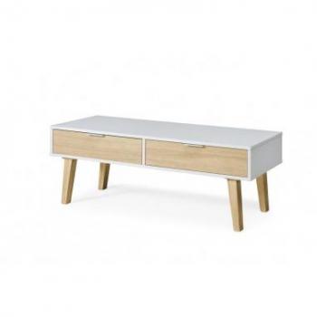 Mesa de Centro Serie Nórdica 2274 Topkit con 2 cajones en color Blanco Roble, medidas de 44,2x120,2x50,2 cm