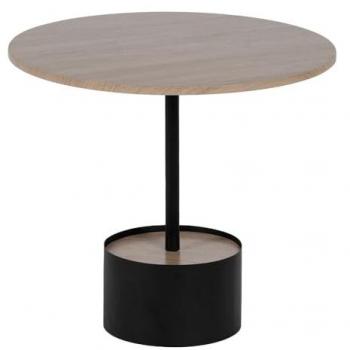 Mesa de Centro Moderna Redonda Negra y Natural de Hierro y Madera MDF 50x50x45 cm