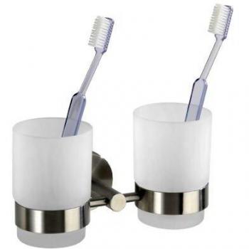 Porta cepillos de dientes doble mural Bosio en acero inoxidable mate - 17,5 x 9,5 x 9 cm