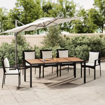 vidaXL Garden Table with Wooden Top Black Poly Rattan & Solid Wood Acacia