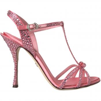 Dolce & Gabbana Pink Strass Ankle Strap Heels Sandals Shoes - EU39/US8.5, Size: 9 US, Size: 6 UK, Female