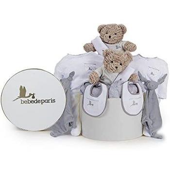 BebeDeParis | Regalos Personalizados para Bebés Recién Nacidos Gemelos | Canastilla Bebé Clásica Gemelos | Caja Estilo Vintage | 3-6 Meses