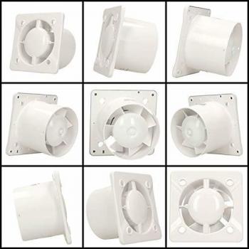 Extractor de aire estándar 125mm blanco ABS con panel frontal y escudo para ventilación en pared o techo