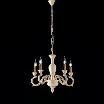 Lámpara de araña Bonetti Illumina de cinco luces en madera de marfil y pan de oro, dimensiones 50x h50 cm