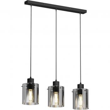 Lámpara colgante Lindby Kourtney, moderno, 3 luces, vidrio y metal negro, E27, para salón y comedor