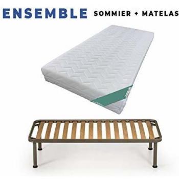Colchón 80x200 + Somier Desmontado + Patas Incluidas - Espuma de Látex Indemontable - Funda Desmontable y Lavable - Altura 19 cm - Apoyo Firme