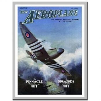 Spitfire avión diseño de revista impresión 1949 Plata Enmarcado - 41 x 31 cms