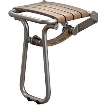 Asiento de Ducha Escamoteable PMR Pellet Essentiel Confort con Pie de Aluminio Epoxi Gris y Lamas Taupe, Carga 150 Kg