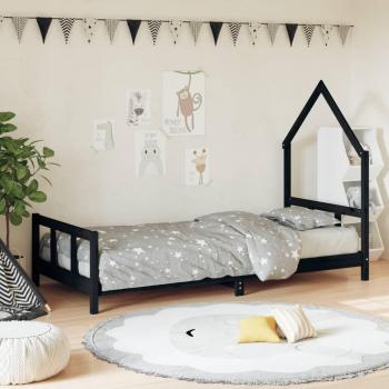 Estructura de cama para niños con envoltura redonda, color negro, dimensiones 90x190 cm, fabricada en madera maciza de pino