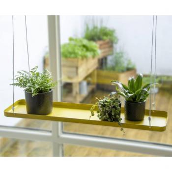 Esschert Design Bandeja Colgante para Macetas Rectangular Dorado L Decorativa Color Dorado, Verde, Longitud de 58 cm