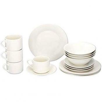 Conjunto de vajilla Alpina 16 piezas para 4 personas - Cerámica blanca, apto para microondas y lavavajillas