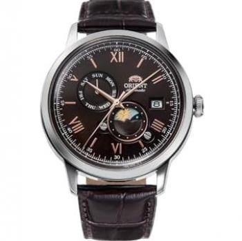 Reloj Automático Orient Sun and Moon 41mm con Correa de Cuero y Resistencia al Agua 3ATM