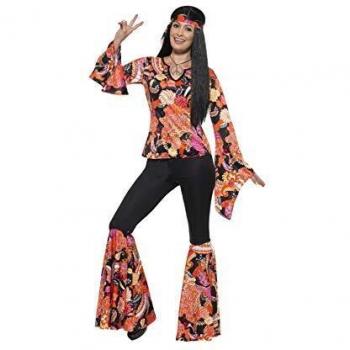 Smiffys-45516L Disfraz de Chica Hippy, con Parte de Arriba, pantalón, pañuelo para, Multicolor, L-EU Tamaño 44-46
