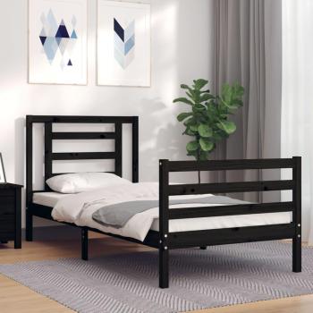 Cama de madera maciza con cabecero negro 90x200 cm