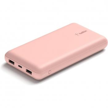 Belkin USB C Portable Charger 20000 mAh, 20K Power Bank with USB Type C Input Output Port and 2 USB A Ports with Included USB C to A Cable for iPhone, Galaxy, and More – Rose Gold