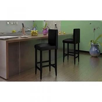 vidaXL 4x Taburetes de Cocina Respaldo Cuero Artificial Negro Silla Alta Barra