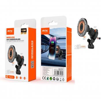 Soporte Universal Magnético para Móvil de Coche con Carga Inalámbrica 15W, 360 Grados, Negro