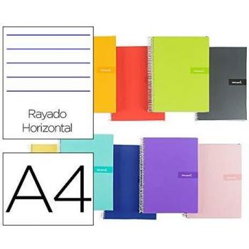Cuaderno espiral liderpapel a4 crafty tapa forrada 80h 90 gr rayado horizontal con margen colores surtidos.