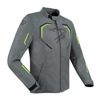 Bering Chaqueta de Moto Dundy Gris-Flúor, chaqueta textil impermeable para motocicletas, color gris y amarillo