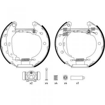 Kit de frenos de tambor HELLA 8DB 355 004-401 con cilindro de rueda y elemento de ajuste para RENAULT Kangoo I y Kangoo I Express