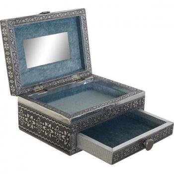 Caja-Joyero DKD Home Decor Plateado Azul cielo Madera Aluminio 17,5 x 12,5 x 8,5 cm