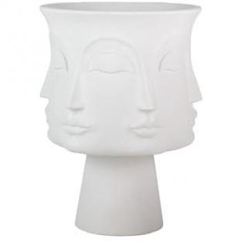Macetero Poliresina Blanco con Caras 56x56x77 cm Adda Home