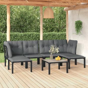 7-Piece Black and Grey Poly Rattan Garden Lounge Set