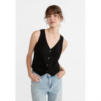 Black Linen Blend Short Waistcoat M