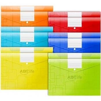 ABClife Carpeta para Documentos A4 con Patrón de Laberinto, 12 Piezas Carpetas Plástico con Botón para Documentos, Certificados, Recibos, Oficina y Escolar, 6 Colores Traslúcidos