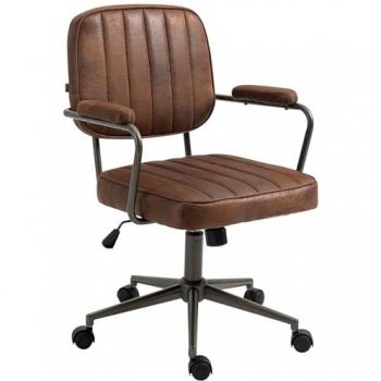 Silla de oficina ergonómica Natrona en cuero sintético color coñac, giratoria, regulable, acolchada y con ruedas