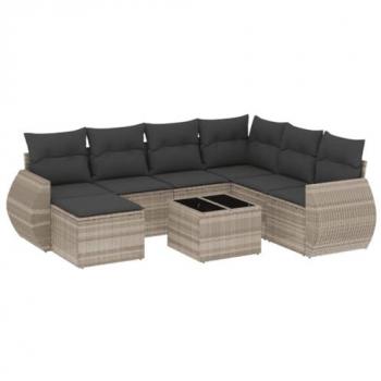 Set de Sofás de Jardín 8 pzas con Cojines, Ratán Sintético Gris, Asientos con Respaldos, Sofás Modulares, Muebles para Patio Terraza
