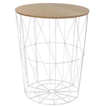 Mesa Auxiliar Nórdica - Mesa de Centro - Estructura Metálica y Tapa de Madera Extraíble - Ideal para Combinar en Salones y Dormitorios (D 47 x H 57 cm, Blanca)