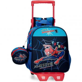 Mochila Preescolar Spiderman Totally awesome con carro
