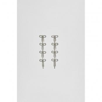 Rhinestone Bow Cascade Earrings in Grey OS