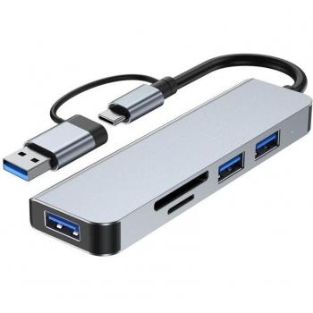 Adaptador HUB USB-C 5 en 1 con Puertos USB 3.0, USB-A, Lector de Tarjetas SD y MicroSD