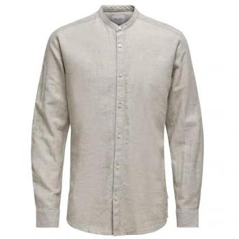 Camisa de Hombre ONLY & SONS ONSCaiden LS de Lino Sólido Manga Larga Beige XXL
