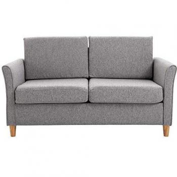 Sofá de 2 Plazas Escandinavo con Pies de Madera, Dimensiones: 141 x 65 x 78 cm, Tela de Lino Gris Claro Jaspeado