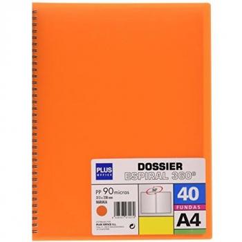 Plus Office 13461-40-OR - Carpeta con 40 fundas y espiral, A4, color naranja