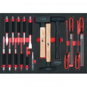 Juego de herramientas KS Tools 711.0018, 18 piezas, incluye pilones, cortadores y martillos, compatible con sistema de almacenamiento 1/1
