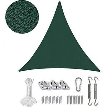 Sekey Toldo Vela de Sombra Triangular HDPE Protección Rayos UV Resistente Permeable Transpirable para Patio, Exteriores, Jardín, con Cuerda Libre y Kit de Montaje, 3×3×3m Verde