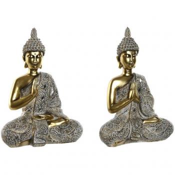 Figura Decorativa Buda Oriental Beige Dorado 21 x 11,5 x 28 cm (2 Unidades)