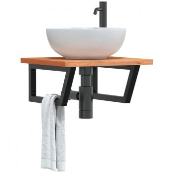 Estante de lavabo de pared de acero y madera maciza de haya Vidaxl Marrón